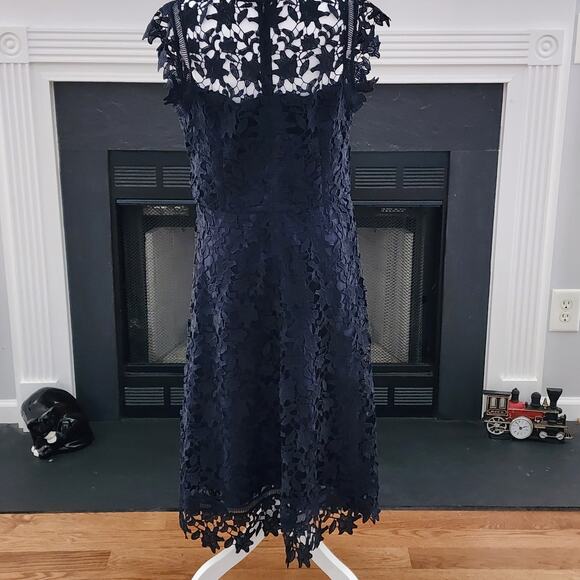 Eliza J Fit & Flare Lace Illusion Waltz Below the Knee Dress Black Women’s 12 - Picture 4 of 7